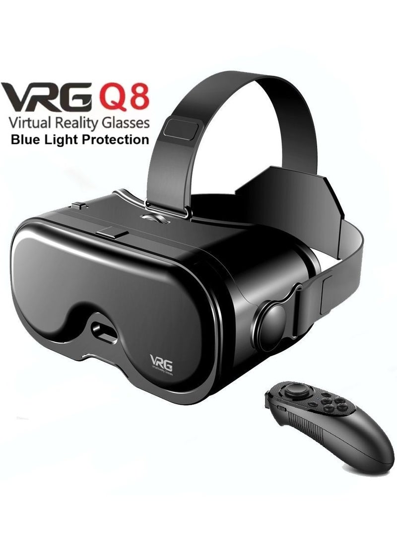 VRG VR Goggles VRG Q8 3D Virtual Reality VR Glasses+Controller, Blue Light Protection for Movies & Video Games Compatible with iOS & Android Smartphone within 5-7inch Screen Phone Eye Protected Soft & Comfortable Adjustable Distance Big Screen/ 3D Effect + Immersion /Full-Screen Vision, Full Screen, No Borders/ Immersive Games - Image 1